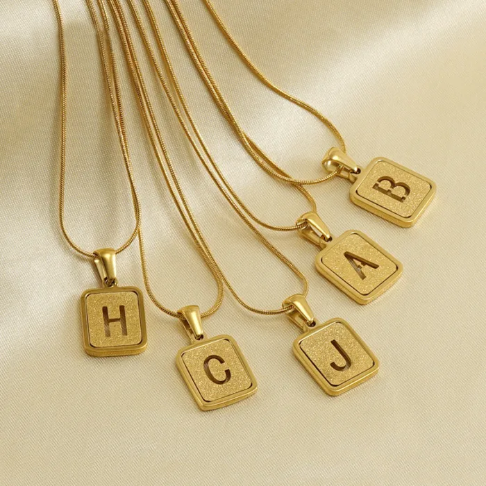 Alphabet Necklace 26 Letters Hollow Out Square 18K Necklace Fashion Jewelry - Image 2