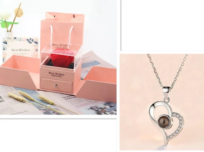 Hot Valentine's Day Gifts Metal Rose Jewelry Gift Box Necklace For Wedding Girlfriend Necklace Gifts - Image 18