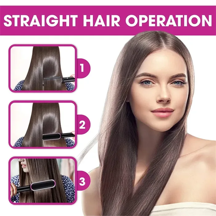 New 2 In 1 Hair Straightener Hot Comb Negative Ion Curling Tong Dual-purpose Electric Hair Brush - Image 3