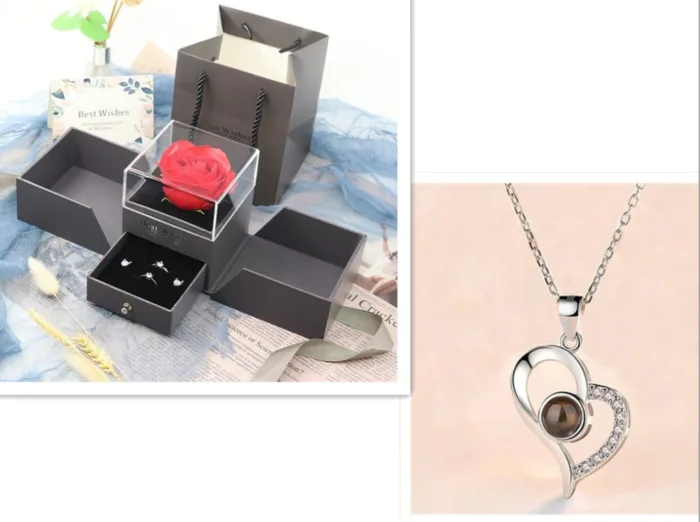 Hot Valentine's Day Gifts Metal Rose Jewelry Gift Box Necklace For Wedding Girlfriend Necklace Gifts - Image 20