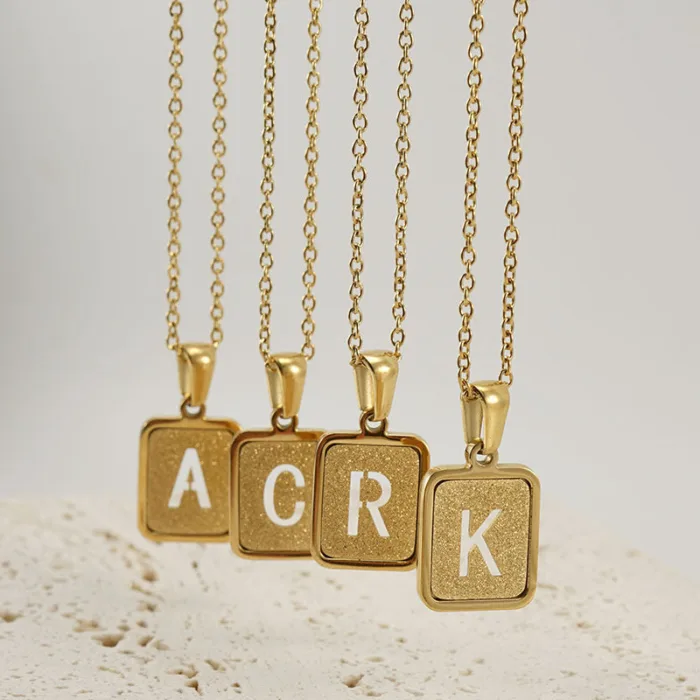 Alphabet Necklace 26 Letters Hollow Out Square 18K Necklace Fashion Jewelry - Image 4