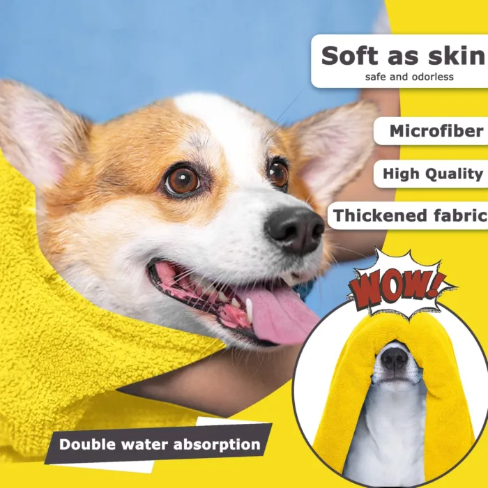 Dog Towels For Drying Dogs Drying Towel Dog Bath Towel, Quick-drying Pet Dog And Cat Towels Soft Fiber Towels Robe Super Absorbent Quick Drying Soft Microfiber Pet Towel For Dogs, Cats Yellow - Image 3