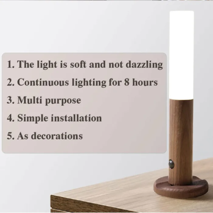 Auto LED USB Magnetic Wood Wireless Night Light Corridors Porch Lights PIR Motion Sensor Wall Light Cabinet Lamp - Image 6