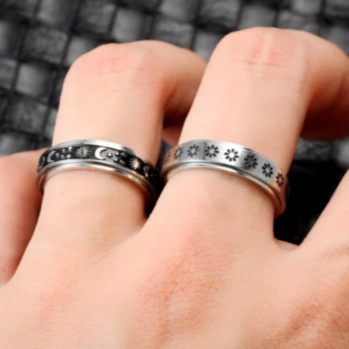 Stainless Steel Rotatable Spinner Ring Moon Stars Relieve Anxiety Rings - Image 3