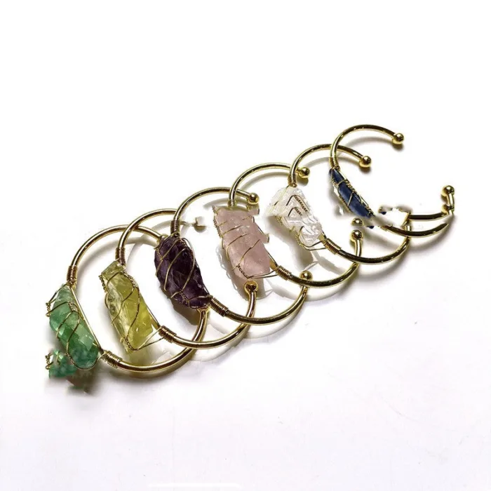 Explosive Natural Crystal Rough Stone Gold Winding Unshaped Bracelet Jewelry Crystal Bracelet - Image 6