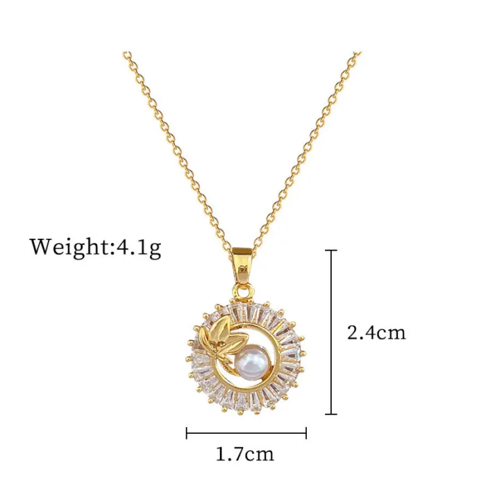 Fashion Jewelry Square Full Diamond Personalized Round Ring Leaves Necklace And Earrings Suite - Image 7