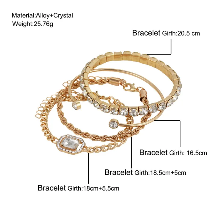 Fashion Jewelry 4 Pcs Crystal Bracelet Set Bohemian Design For Women Vintage Luxury Twisted Cuff Chains Armband Jewelry Accessories - Image 7