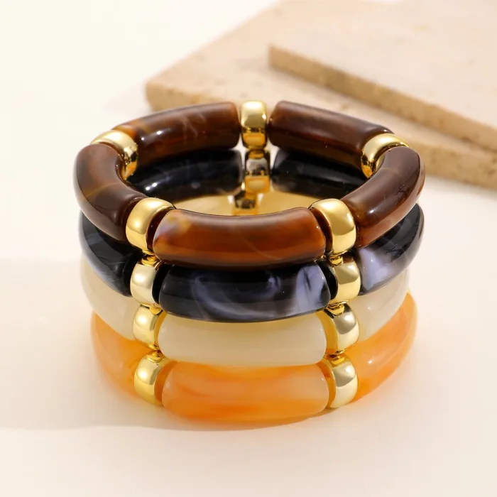 European And American Resin Beaded Bamboo Joint Geometric Exaggerated Color Matching Design Bracelet - Image 4