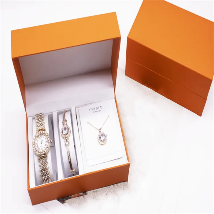 3-piece Rhinestone Watch Set With Bracelet And Necklace - Image 2