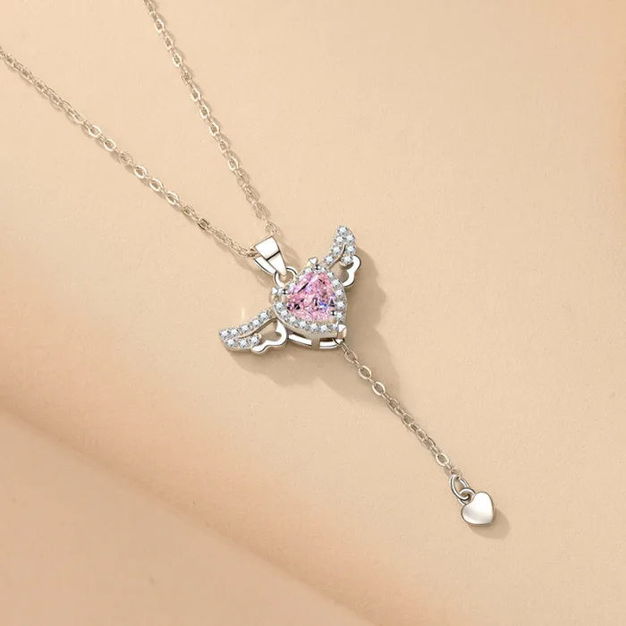 Moving Cupid Heart Angel Wings Tassel Necklace With Crystal Clavicle Chain Women Jewelry Gift Valentine's Day - Image 8