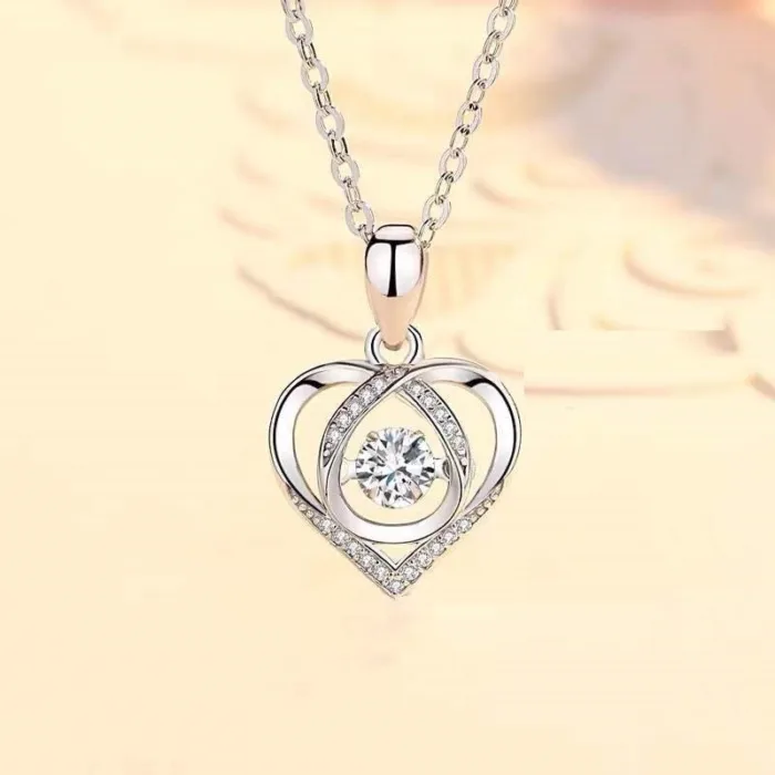 S925 Beating Heart-shaped Necklace Women Luxury Love Rhinestones Necklace Jewelry Gift For Valentine's Day - Image 7