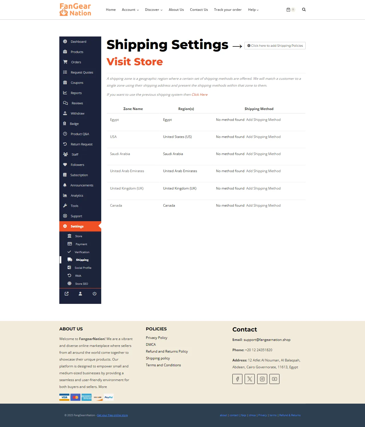 Shipping Settings