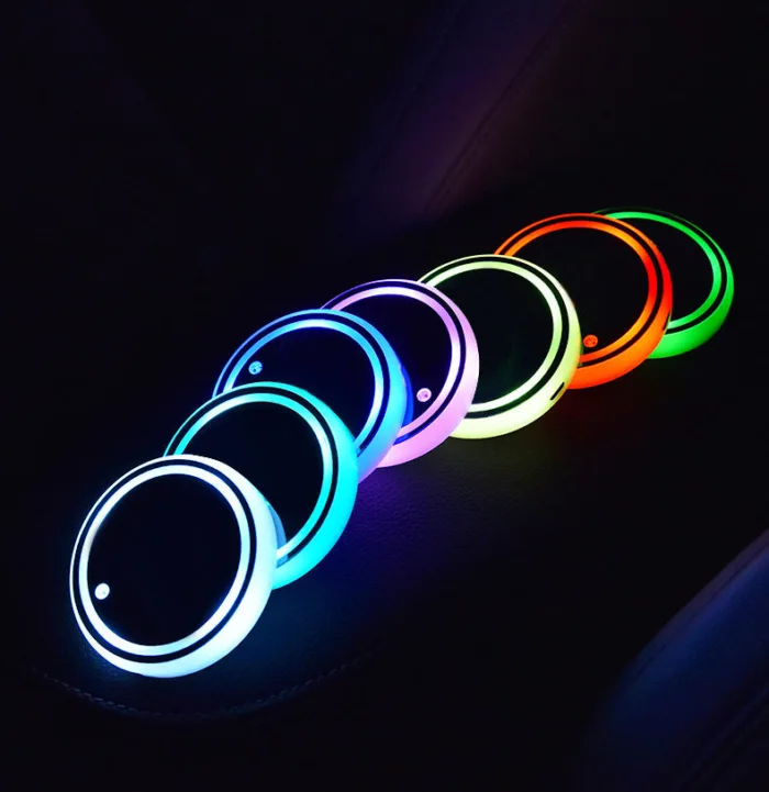 Colorful Cup Holder LED Light-up Coaster Solar & USB Charging Non-slip Coaster Ambient Light For Car Automatically - Image 2